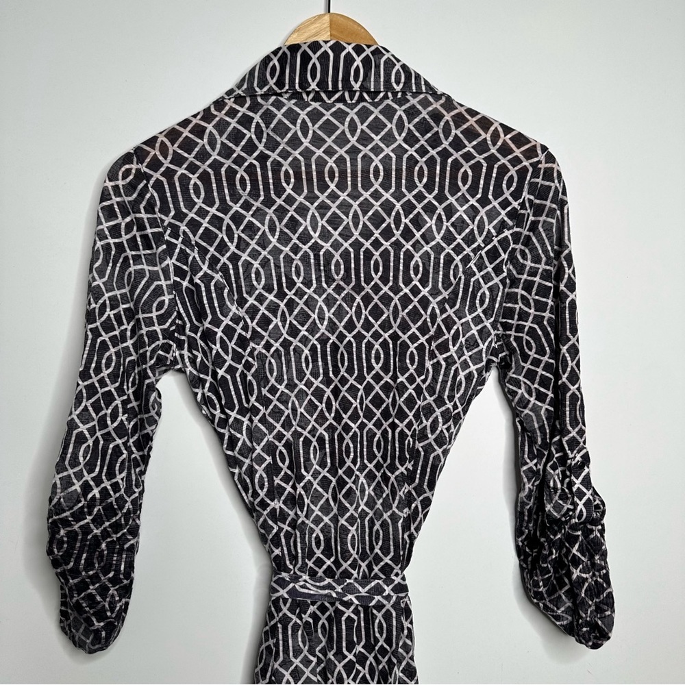 David Cline Geo Print Button Front Tie Belt Dress… - image 6